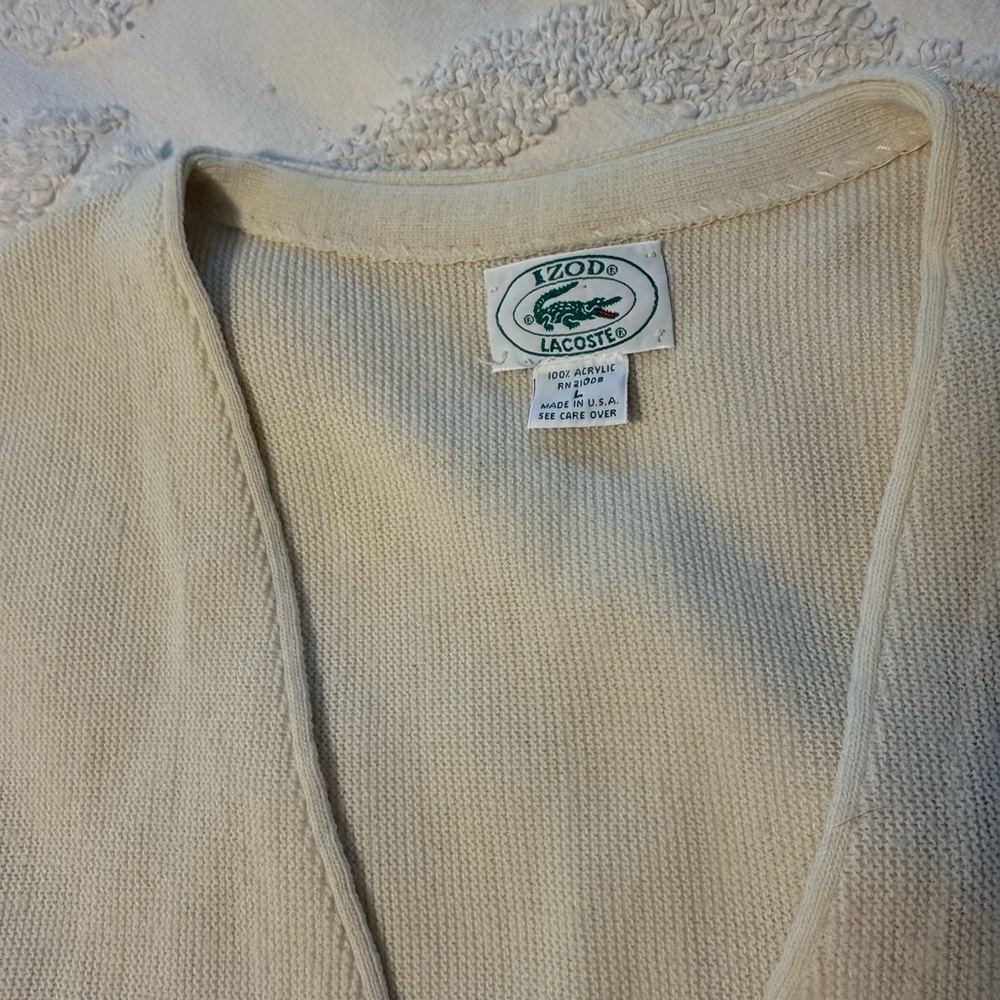 Izod Cream Cardigan Sweater V-Neck Knit - Picture 2 of 5